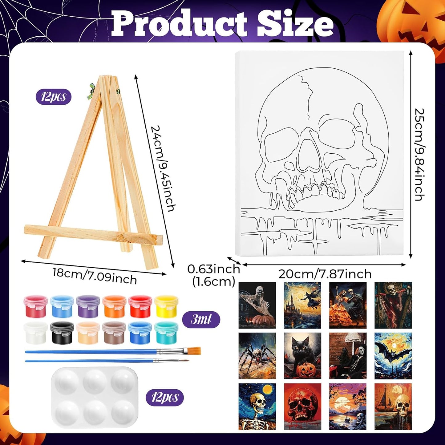 Zhanmai 12 Pack Pre Drawn Canvas for Painting Sip and Paint Kit 8" x 10" Paint Party Set Canvas Painting Pre Printed Canvases for Party Favor DIY Virtual Adult's Date Night(Halloween Ghost) - Crafty Corner