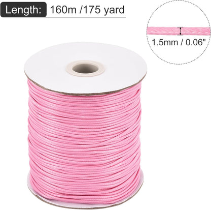MECCANIXITY Waxed Cord 1.5mm Waxed Polyester Cord 175 Yard Wax String for Bracelet Making,Necklaces, Beading,Jewelry Making and DIY Crafts(Pink)