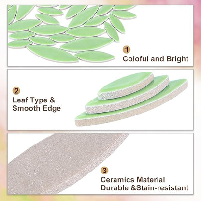 uxcell Ceramic Mosaic Tile, About 200g Teardrop Leaf Tile Mosaic Block for Handicrafts Artwork, Light Green