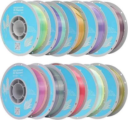 Silk Rainbow PLA 3D Printer Filament Bulk,10Rolls,1KG Spool(2.2lbs) 1.75mm, Multicolor Gradient Filament for Most FDM 3D Printers,10 Different Silk Rainbow Colors