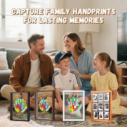 VidwanHome Family Handprint Kit for 4 – Wooden Frame with 4 Clear Acrylic Boards, DIY Handprint Keepsake for Baby, Pet, Mom, Grandparents, Hand Mold Art Set with Non-Toxic Washable Paint (Black)