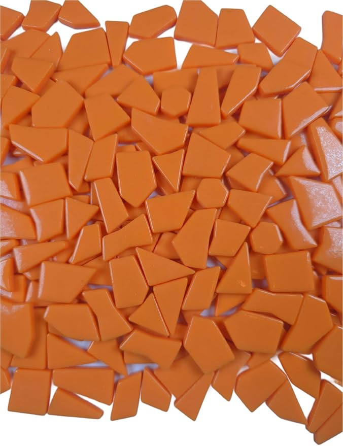 Irregular Glass Mosaic Tiles Bulk 500g Glossy and Iridescent Mosaic Glass Tiles for DIY Projects and Arts and Crafts Solid Colors and Mixes (Glossy Orange)