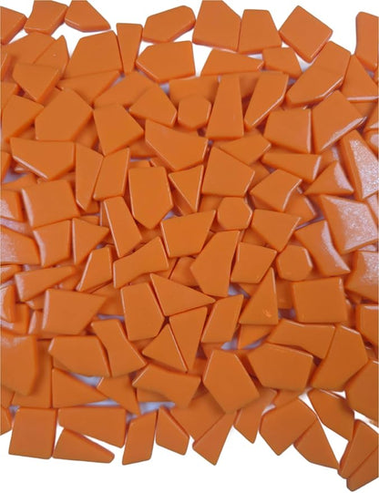Irregular Glass Mosaic Tiles Bulk 500g Glossy and Iridescent Mosaic Glass Tiles for DIY Projects and Arts and Crafts Solid Colors and Mixes (Glossy Orange)