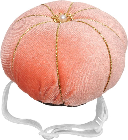 HARFINGTON Wrist Pin Cushion Wristband Sewing Pincushion Polyester Pin Holder Wearable Pumpkin Shaped Needles Wristband for Sewing Quilting Needlework DIY Crafts, Orange