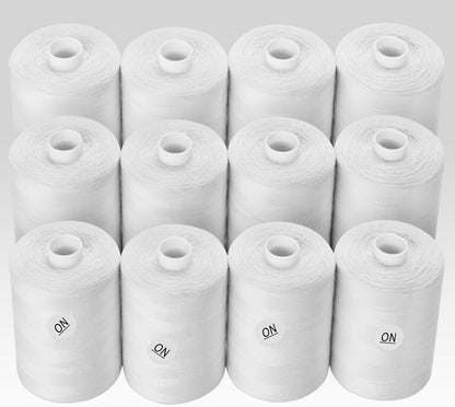 ilauke Thread for Sewing 12 Spools 1000 Yards Each, Polyester All Purpose Thread White Sewing Threads for Sewing Machine/Hand Sewing/Hand Quilting Thread
