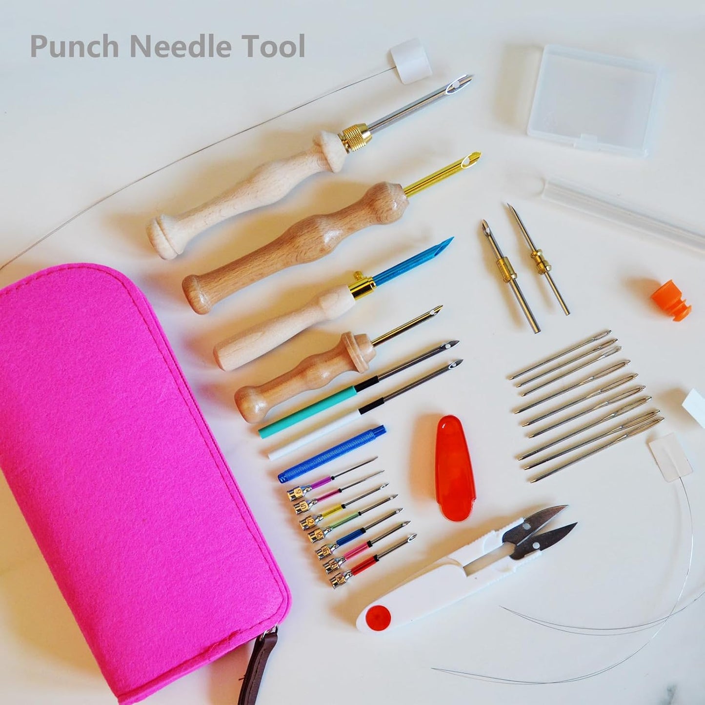 DiaWiew Adjustable Punch Needle Kit - Punch Needle Tool Include Wooden Handle Embroidery Pen Kits - Punch Needle Set for DIY Craft Decoration and Gifts - Perfect for Adults Beginners