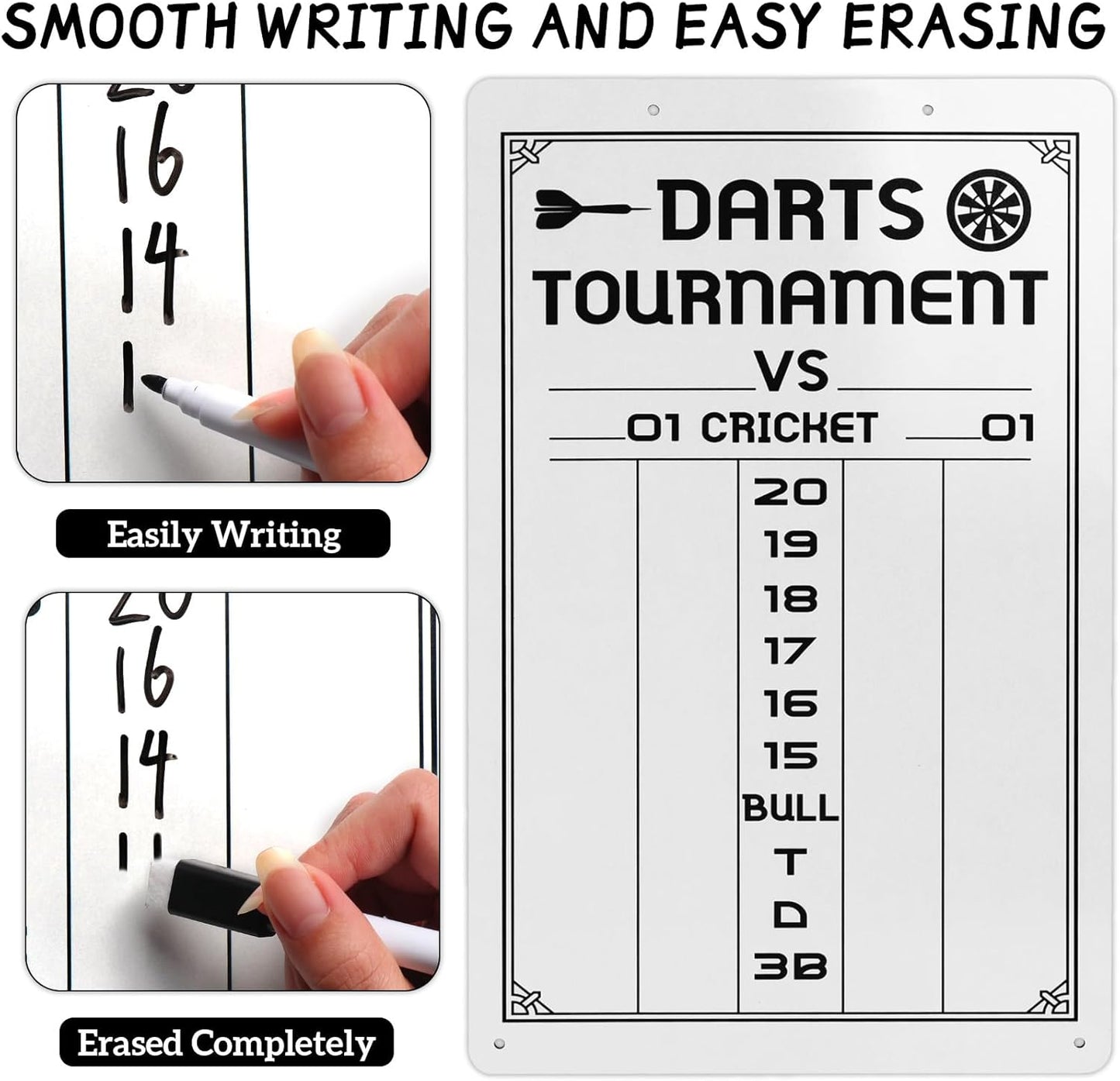 Dart Scoreboard-Dry Erase Scoreboard for Cricket and 01 Games, Dart Board Accessories with 2 Dry Erase Makers(15.3 x 9.8 inches)