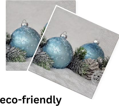 20-ct 13x13 Christmas Paper Decoupage Napkins, 3-Ply Servilletas Tissue Napkin for Dinner and Parties, Disposable Napkins (Arctic Bauble)