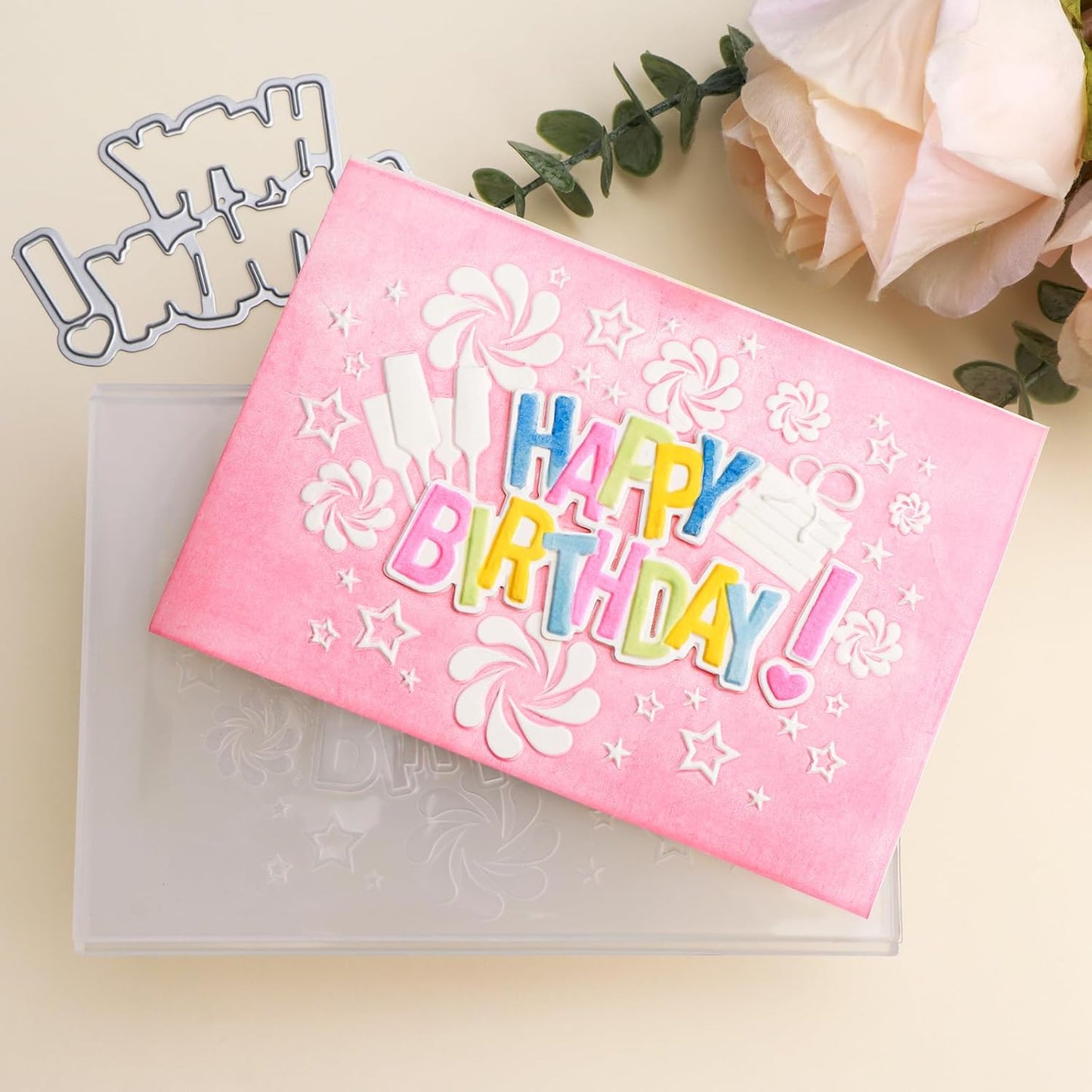 BAOFALI3D Embossing Folder and Metal Die Set for Card Making,Happy BirthdayTexture Embossing Template Paper Card Embossing Stencil for DIY Birthday Scrapbooking Photo Album Card Paper Craft Decoration