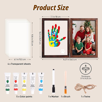 Family Handprint Kit with Light, 5 Non-Toxic Paints, Hand Prints Ornament Keepsake Frame for 4, DIY Craft Gift for New Parents & Mom & Baby, Grandparents, Mother's Day, Father's Day