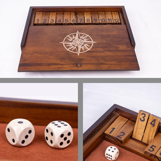 Shut The Box Game with 12 Pcs Wooden Numbers,Wooden Board Table Math Game