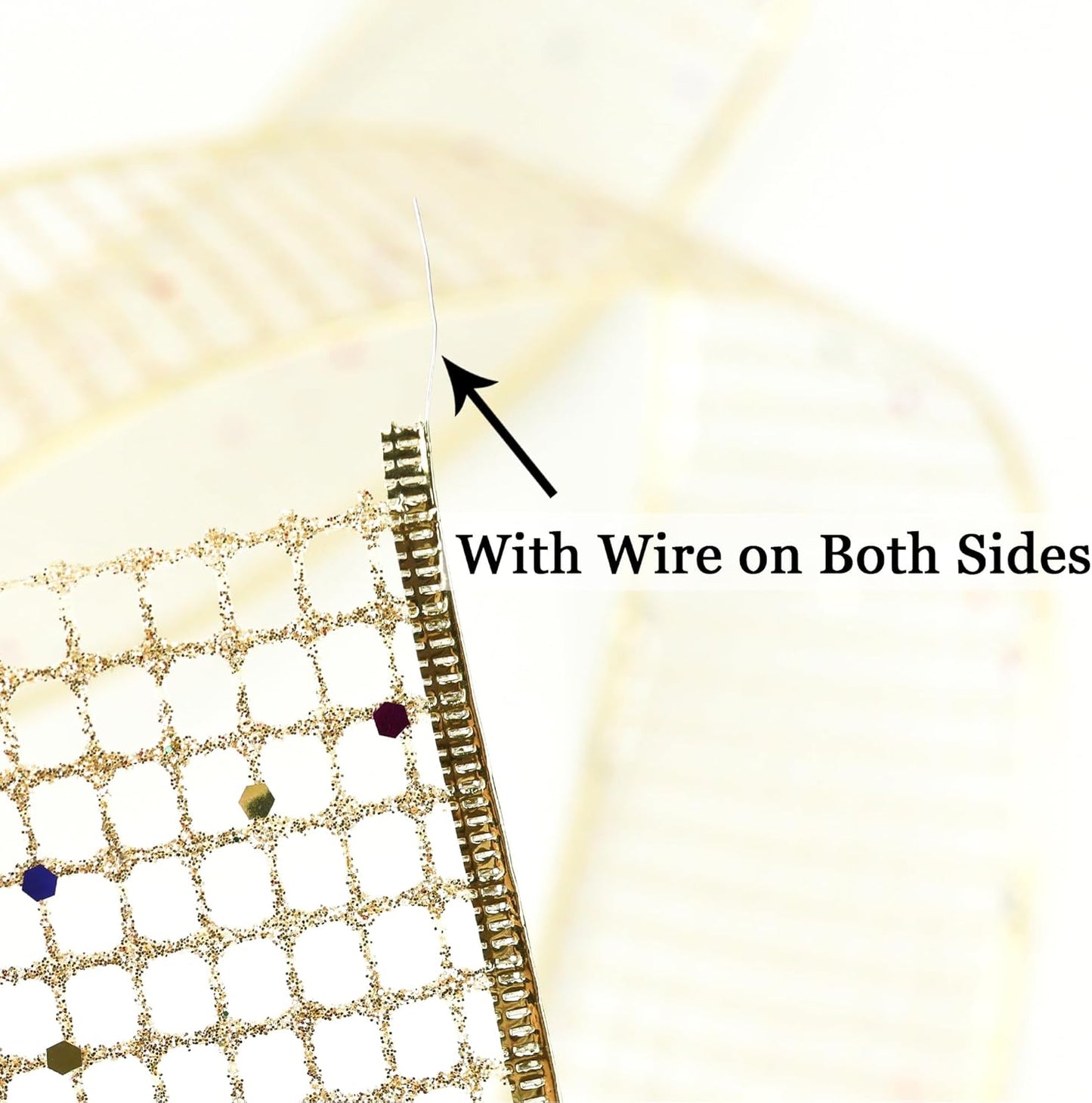 MEEDEE Champagne Gold Glitter Ribbon - 2.5 Inch Square Mesh Net Wired Ribbon with Rainbow Sparkle for Christmas Tree Decoration, Wreath Bow Making (25 Yards) - Crafty Corner
