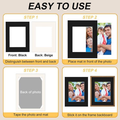 Phinus 8 Pack Picture Mats for Frames, Acid Free 11x14 Matted to 8x10, Picture Frame Mats for Pictures, Watercolor, Artwork and Prints (Black)