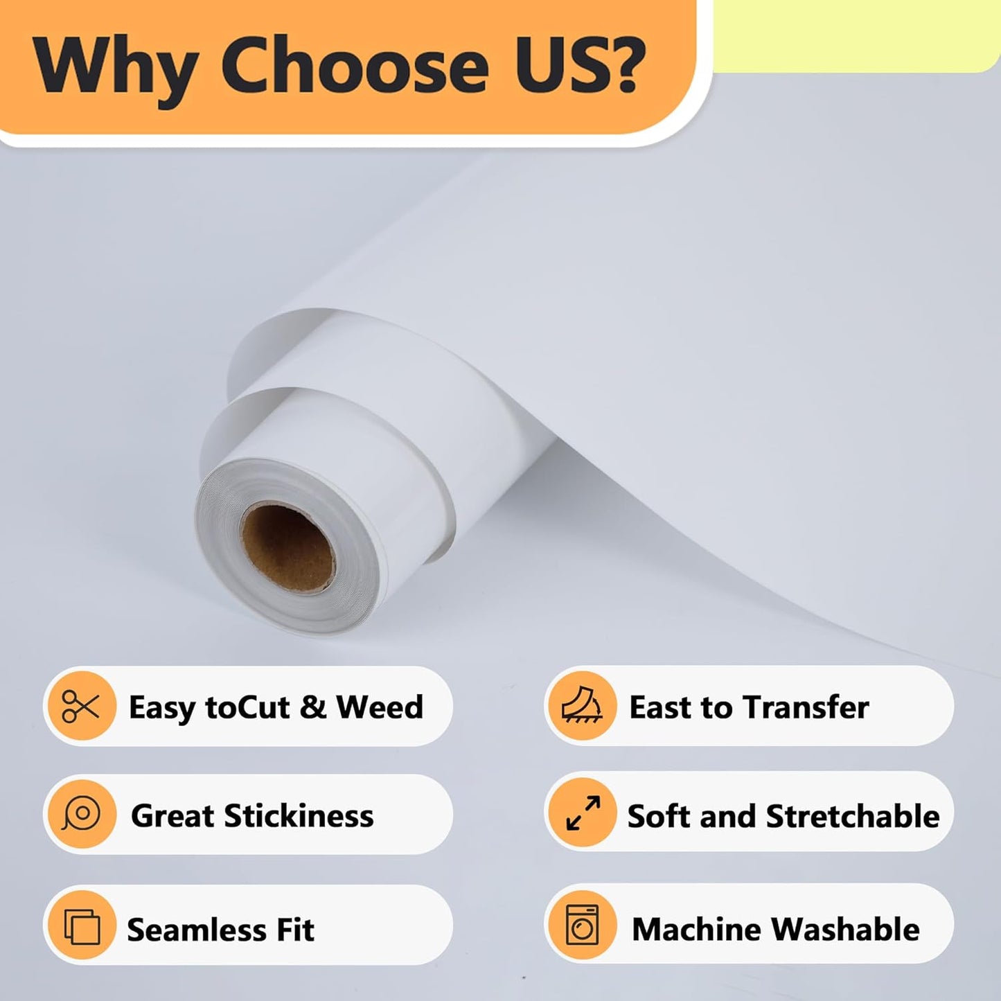 RENLITONG Matte White Iron on Vinyl Roll - 12Inch x 13ft HTV Heat Transfer Vinyl for T-Shirt, HTV Rolls for All Cutter Machine - Easy to Cut & Weed for Heat Transfer Design
