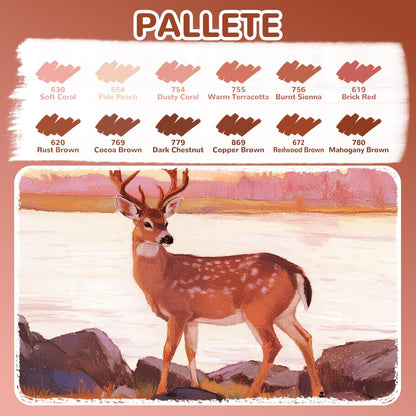 Guangna 12 Red Brown Series Acrylic Paint Markers Set, Brush Tip Acrylic Paint Pens for Rock Painting, Wood, Glass, Paper, Coloring Book, Ceramic, Canvas, DIY Crafts, Water-Based Ink
