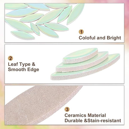 uxcell Ceramic Mosaic Tile, About 200g Teardrop Leaf Tile Mosaic Block for Handicrafts Artwork, Light Green/Blue