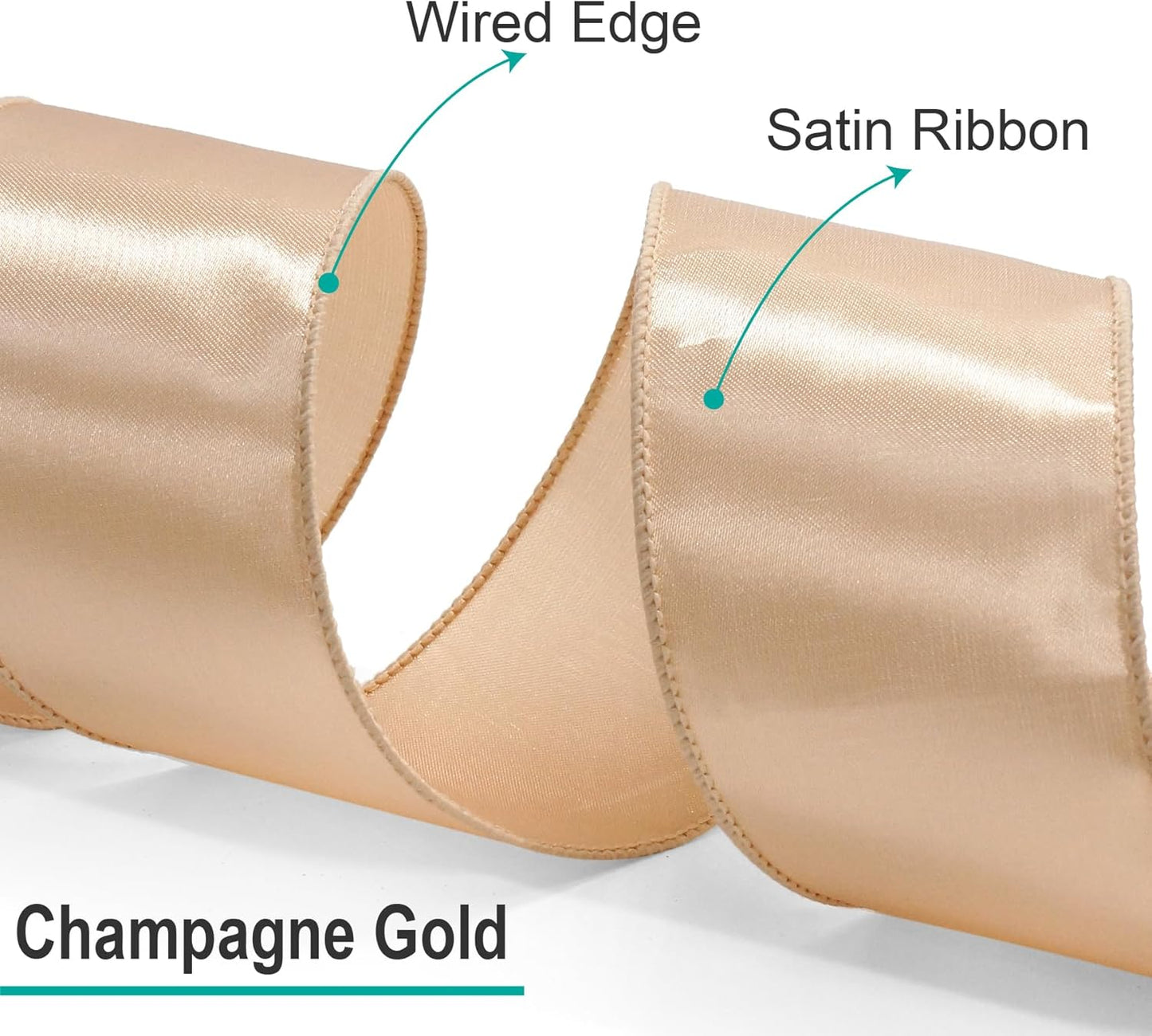 CT CRAFT LLC Satin Wired Ribbon 4 Inch x 20 Yards Champagne Gold for Christmas Home Décor Gift Wrapping Tree Topper Bow Wreath DIY Crafts, - Crafty Corner
