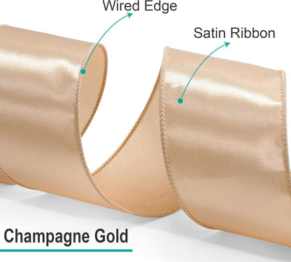 CT CRAFT LLC Satin Wired Ribbon 4 Inch x 20 Yards Champagne Gold for Christmas Home Décor Gift Wrapping Tree Topper Bow Wreath DIY Crafts, - Crafty Corner