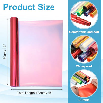 MECCANIXITY Holographic Clear PVC Vinyl Film Holographic PVC Fabric Waterproof Dichroic Film 12 x 48 Inch for Handbags Bows Earrings DIY Craft,Laser Purple