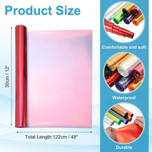MECCANIXITY Holographic Clear PVC Vinyl Film Holographic PVC Fabric Waterproof Dichroic Film 12 x 48 Inch for Handbags Bows Earrings DIY Craft,Laser Purple