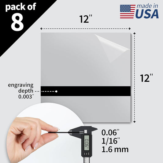 Trotec | Metallic Looking Acrylic Sheet | 12"x12"x1/16, 8 Pcs | Smooth Silver/Black | Metallic Finish - Scratch Resistant for Laser Engraving & Cutting,Printing,Glowforge,Name Plate | USA Made
