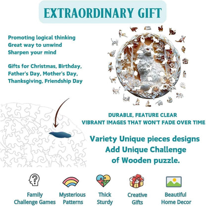 Wooden Puzzles Adults, 3D Cats Wooden Puzzles 200 Pieces, Unique Animal Shaped Wood Challenging Jigsaw Puzzles Gifts for Adults, 11.4x11.4in