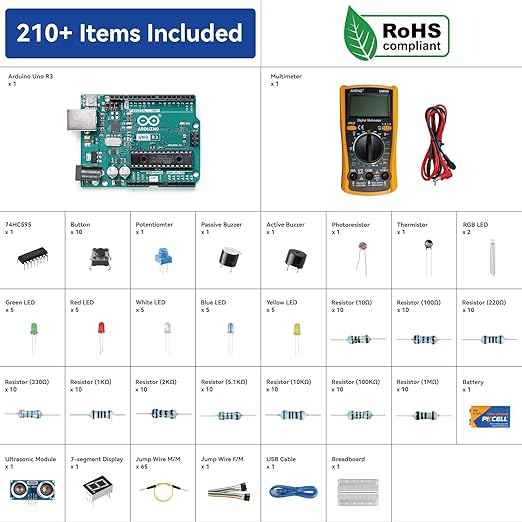 SunFounder Beginner's Lab Starter Kit with Original Arduino Uno R3 REV3 Multimeter 34 Projects 40+ Video Courses Breadboard Battery, RoHS Compliant, for Beginners & Engineers