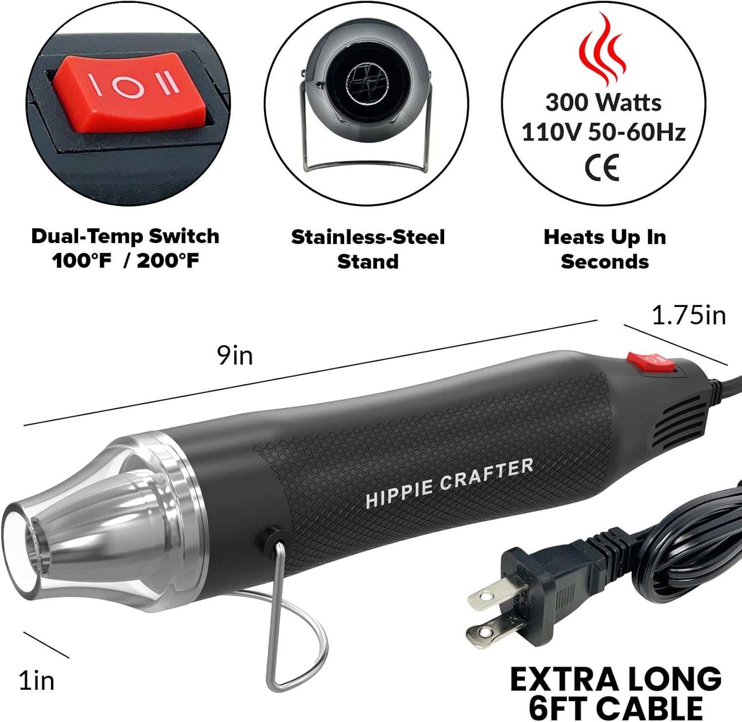 Craft Heat Gun for Crafts, 2-Speed 300W Mini Hot Air Torch Tool for Resin, Polymer Clay, Candle Making, Shrink Wrapping, Embossing, Epoxy Painting, Tumblers, and Bubble Busting in Art Projects - Crafty Corner