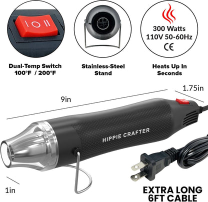 Craft Heat Gun for Crafts, 2-Speed 300W Mini Hot Air Torch Tool for Resin, Polymer Clay, Candle Making, Shrink Wrapping, Embossing, Epoxy Painting, Tumblers, and Bubble Busting in Art Projects - Crafty Corner
