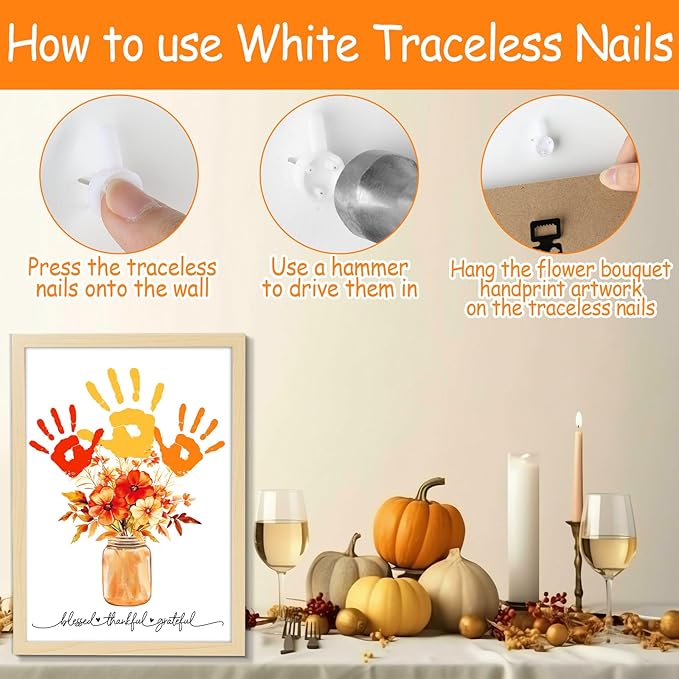 Fall Thanksgiving Flower Bouquet Handprint Art Craft DIY Kit Thanksgiving Day Family Handprint Bouquet in Vase Keepsake with Wood Frame Fall Thankful DIY Gifts for Mom Dad Holiday Birthday 12x16 Inch