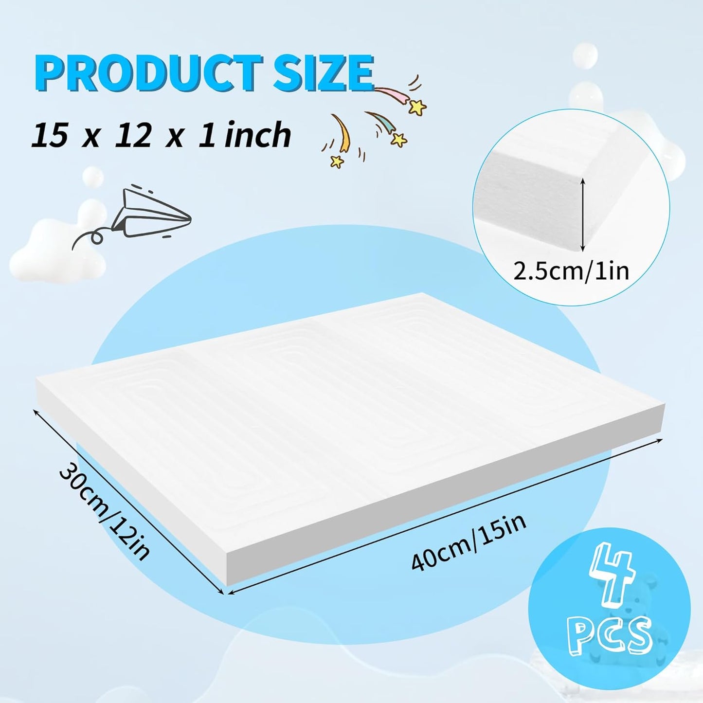 LuckyFoam White 4 Pack 15x12x1 inch Foam Sheets 1 Inch Thick Polystyrene Rectangles XPS Foam Board Craft for Insulating DIY Modeling Art Supplies - Crafty Corner