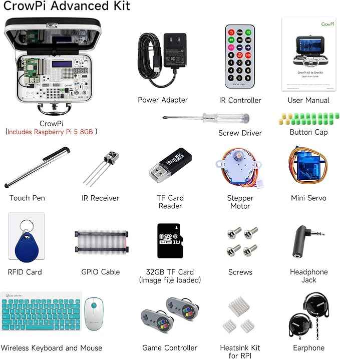 ELECROW for Raspberry Pi 5 8GB Kit, with Pi 5 8GB Single Board Computer, Crowpi Pi 5 Case Kit with 9inch Display, Compatible with Raspberry Pi 5 Learning Programming Kit with Sensors (8GB RAM)