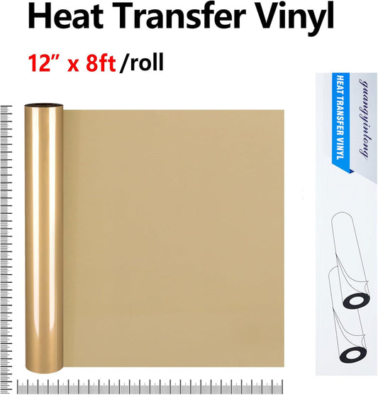guangyintong Soil Golden Heat Transfer Vinyl HTV Rolls, 12" x 8ft Soil Golden Iron on Vinyl for T-Shirts Glossy Surface HTV Vinyl for All Cutter Machines Easy to Cut & Weed for Heat Vinyl Design