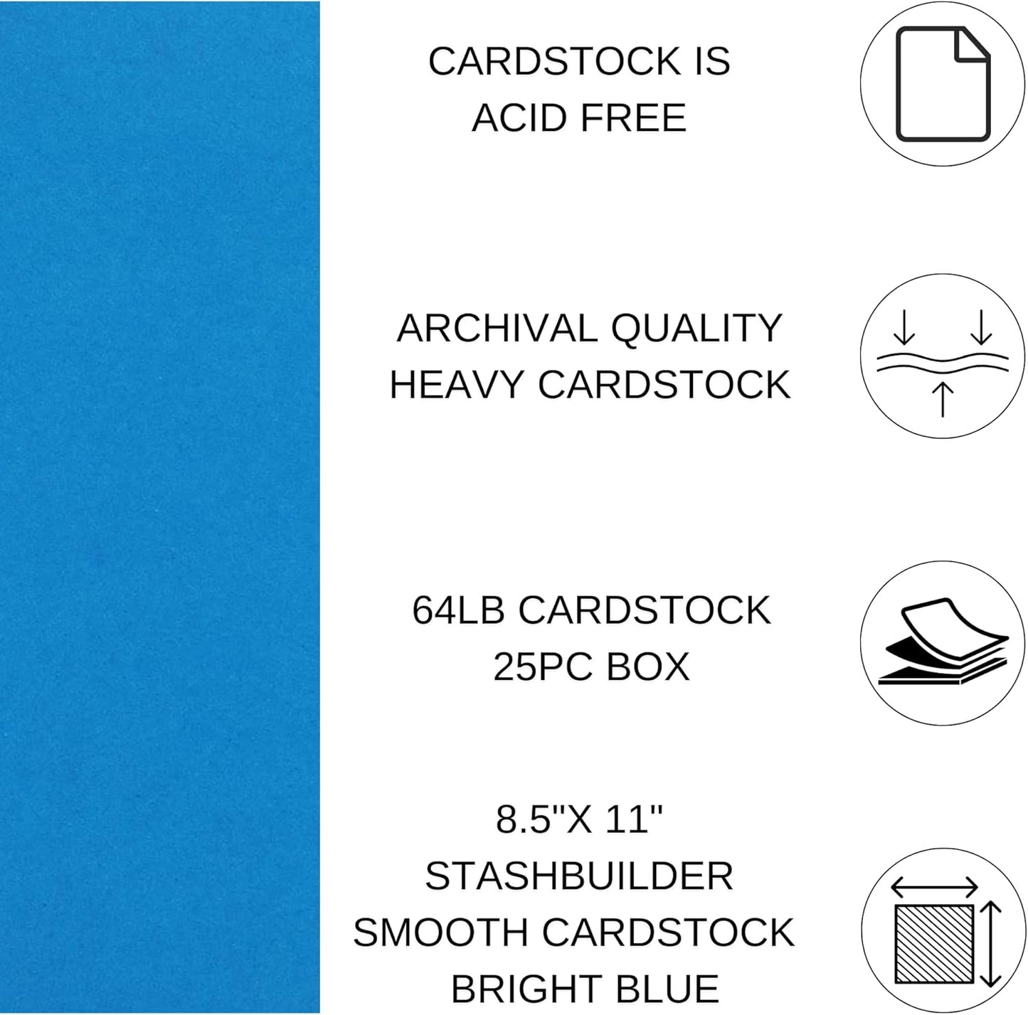 PA Paper Accents Stash Builder Cardstock 8.5" x 11" Bright Blue, 65lb Colored cardstock Paper for Card Making, Scrapbooking, Printing, Quilling and Crafts, 25 Piece Pack