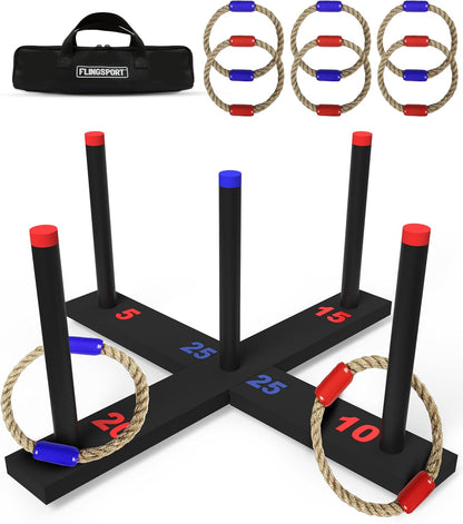 Ring Toss Game, Incl. 6 Double Beaded Rings & Carry Case Outdoor Lawn Games for Kids, Adults & Family, Backyard Camping Sports Activities, Best Party Gifts for Teens, Boys & Girls Ages 8-12+ Years Old