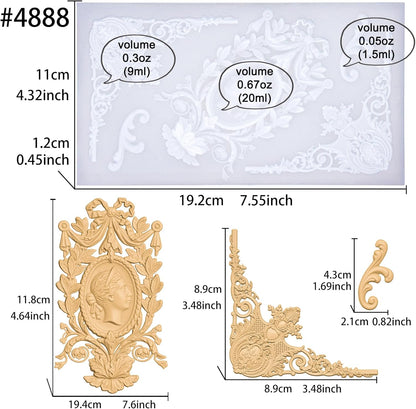Art Molds for Polyclay Air Dry Clay Plaster Epoxy Resin Fondant Cake Decor Cameo Flourish