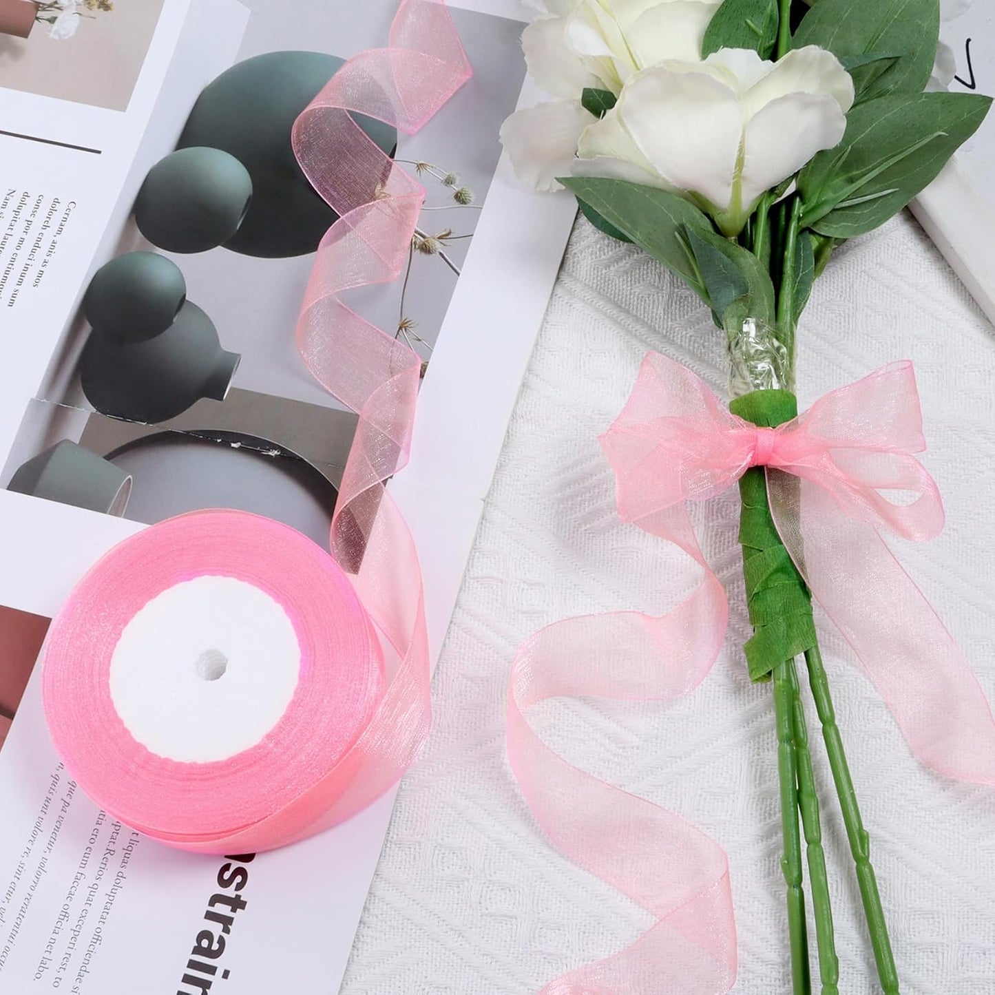 Ribbon for Gift Wrapping 3/4 inch Pink Sheer Organza Ribbon for Flower Bouquet Tulle Thin Chiffon Ribbons for Wedding Invitations Christmas Halloween Presents Decorations Crafts 50 Yards - Crafty Corner