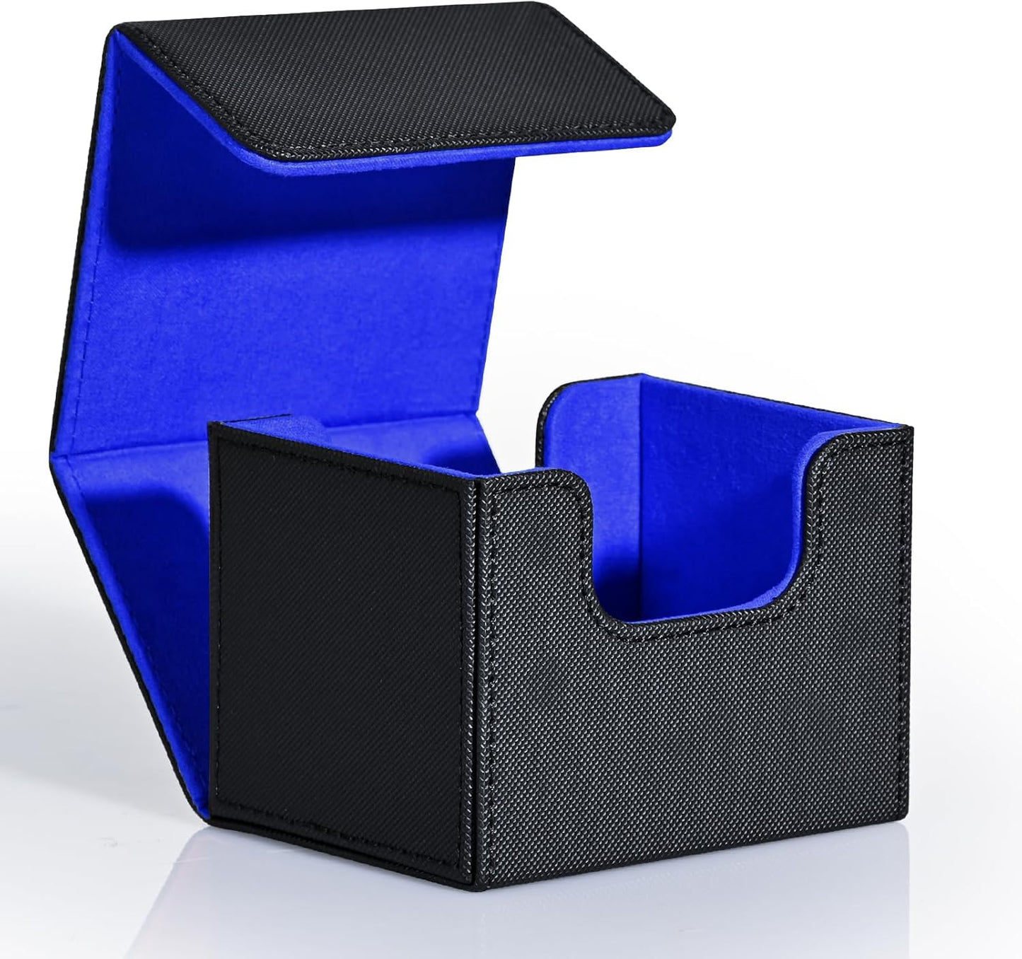 ZLCA Card Deck Box for MTG, Commander Deck Case Holds 120+ Single Sleeved Cards, Leather Magnetic Storage Box Fits for CCG TCG Sport Card (Black& Blue)