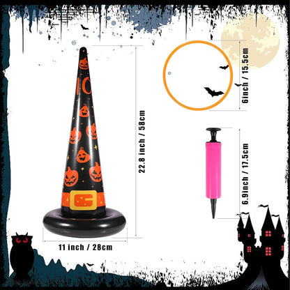 Halloween Ring Toss Game Set, 5Pcs Inflatable Witch Hats with 10Pcs Colorful Plastic Rings and Air Pump for Halloween Party Games Super Fun Indoor Outdoor Party Supplies