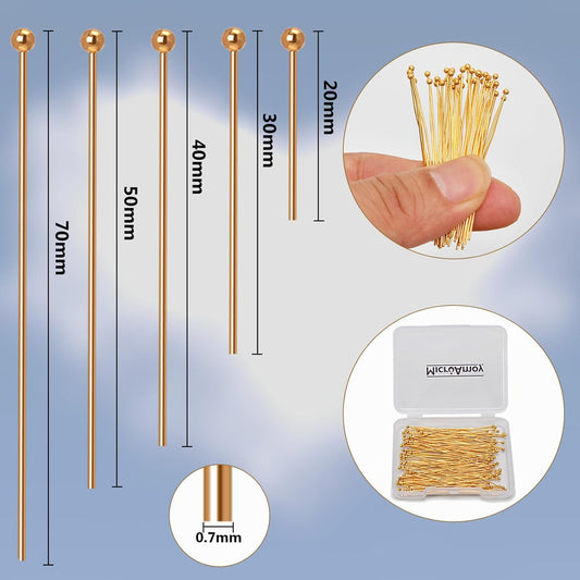 150pcs 18K Gold Filled Ball Pins Non Tarnish Craft Earring Bracelet Jewelry Making Accessories Supplies (40mm (1.57in), Gold-Ball Pin) - Crafty Corner
