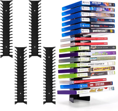 4 Pack Video Game Case Storage Wall Mount - Holds Up to 72 Disc Boxes,Metal Wall Mounted Game Case Holder for PS,DVD,Xbox Game Organizer