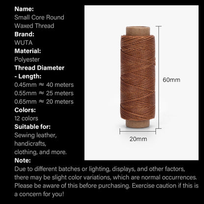 WUTA Leather Waxed Thread Round Polyester Sewing Threads with 12 Pcs Needles and Storage Bag Leather Craft Hand Stitching Line DIY Bracelet Thread Repair Work Cord (0.55mm