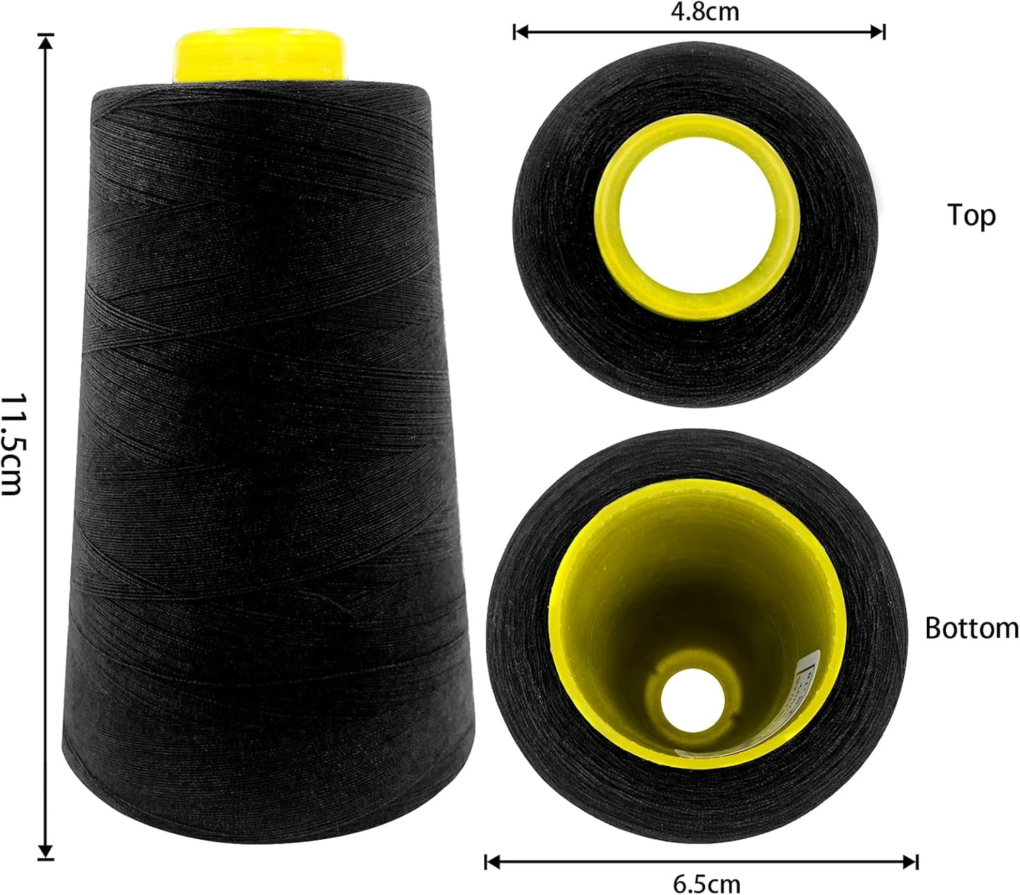 Tortoise 4 Cones of 3000 Yards Each Spool Thread for All Purpose, Serger, Overlock, Quilting, Sewing Machine - 40S/2 Black 100% Polyester
