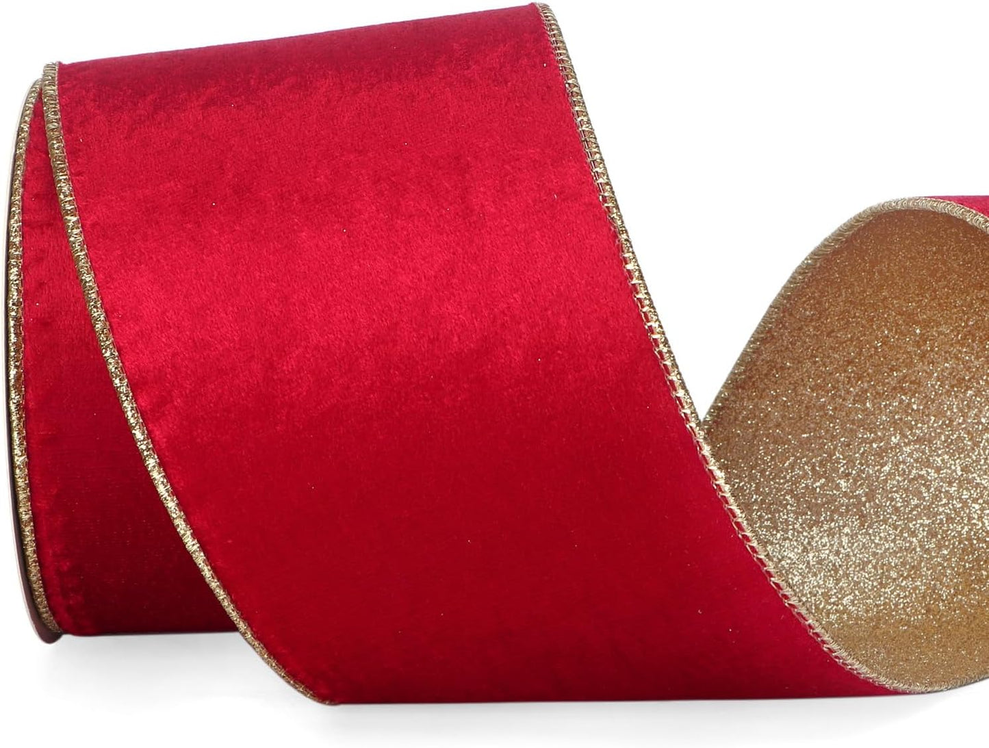Ribbli Red Velvet Wired Ribbon 4 Inch Red Velvet with Gold Glitter Christmas Ribbon for Christmas Tree Decoration Big Bow Gift Wrapping Crafts Wreaths Supplies- 10 Yards - Crafty Corner