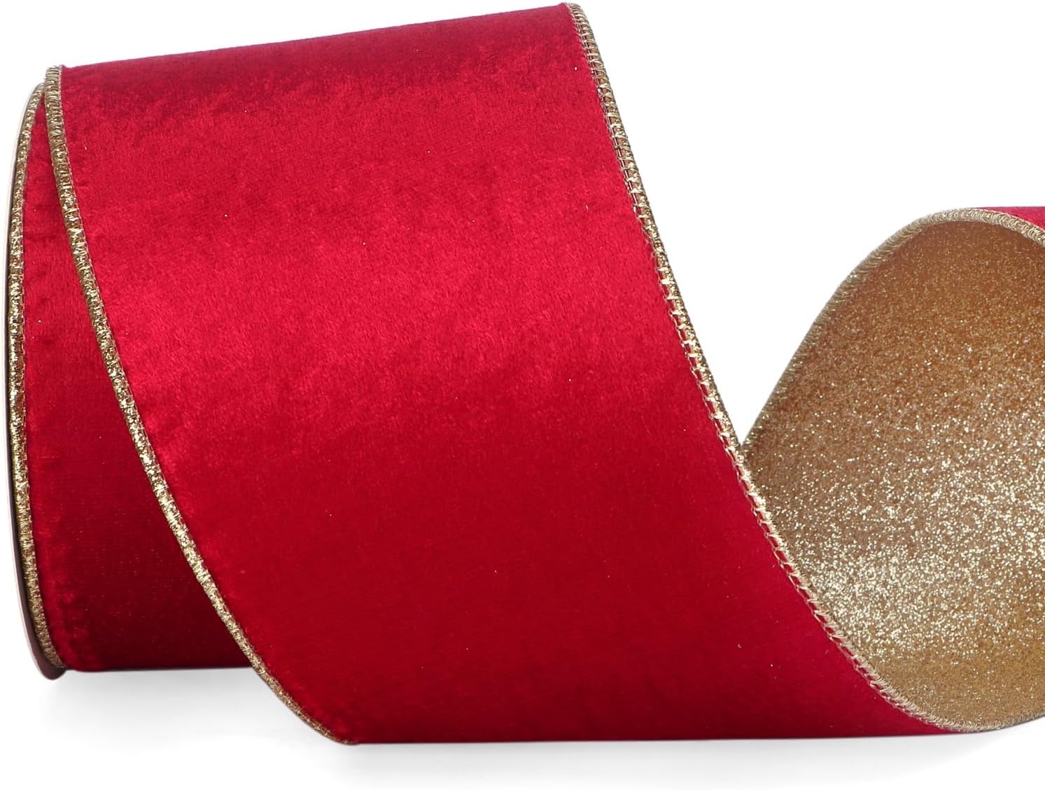 Ribbli Red Velvet Wired Ribbon 4 Inch Red Velvet with Gold Glitter Christmas Ribbon for Christmas Tree Decoration Big Bow Gift Wrapping Crafts Wreaths Supplies- 10 Yards - Crafty Corner