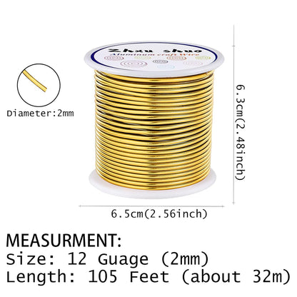 12 Gauge(2mm) Aluminum Wire 35 Yards Anodized Metal Wire for Bonsai Armature Crafting Sculpting Jewelry Craft Making Beading Floral (Gold, 12 Gauge)