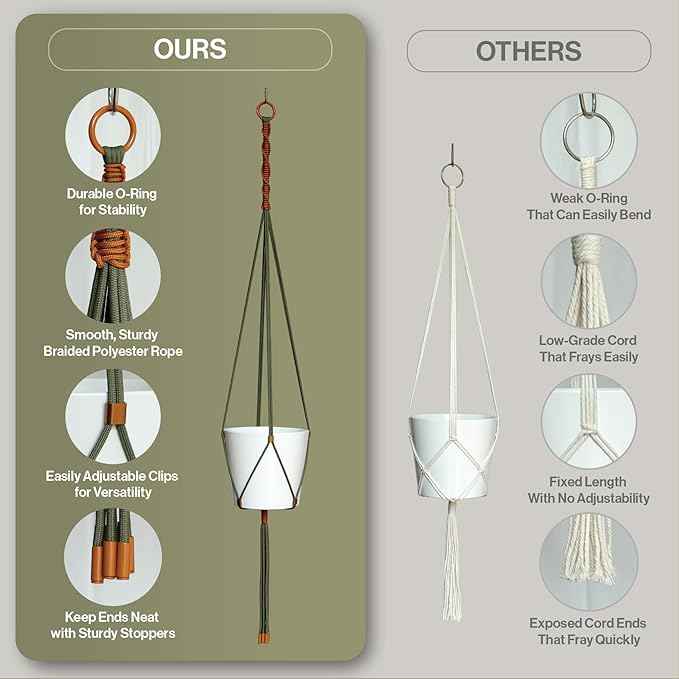 Macrame Kits for Beginners, 3 Set of Plant Hangers DIY Kit: Braided Polyester Ropes 50yds*5mm Forest Green, 20yds*2mm Burnt Orange, 60+Pcs Supplies with Step-by-Step Easy Instructions (GROR)
