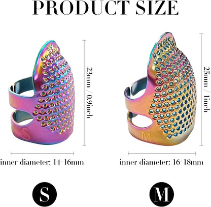 FR 4 Pack (2 Sizes, S/M) Sewing Thimble Finger Protector, Adjustable Finger Metal Shield Protector Pin Needles Sewing Quilting Craft Accessories DIY Sewing Tools Needlework Dazzle