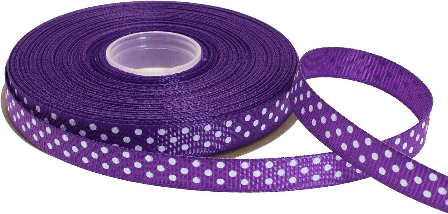 Polka Dot Grosgrain Ribbon 25 Yard Each Roll 100% Polyester (3/8", Purple) - Crafty Corner