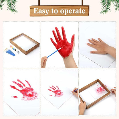 Suzile DIY Handprint Kit for New Parents - Mother's Day Father's Day Gifts,Baby Handprint Frame with 5 Acrylic Boards & 6 Colors Paint,Family Keepsake Craft for First-time Moms Dads(Walnut Color)